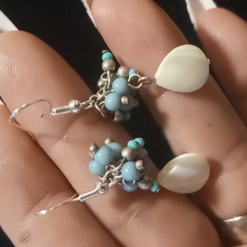 Sterling silver,mother of pearl & turquoise earrings. Stamped 925 - Picture 6 of 6